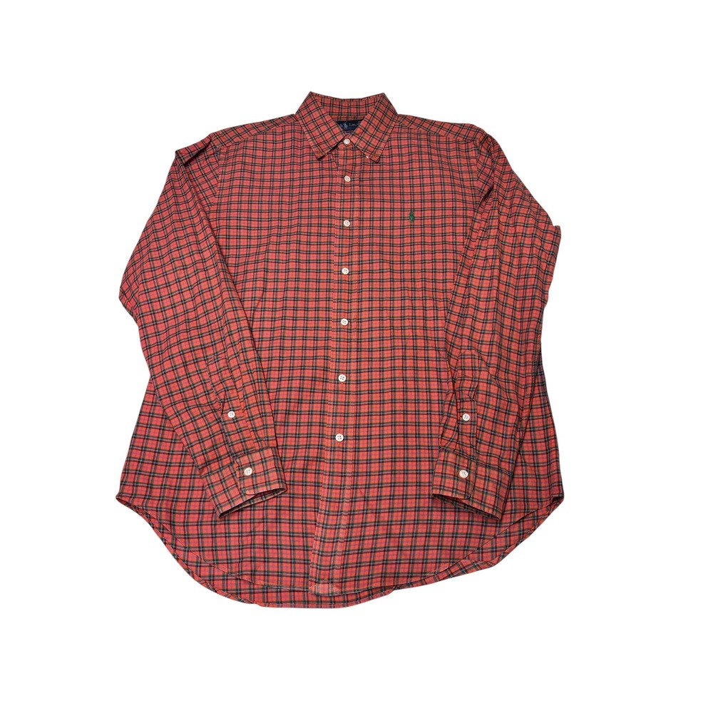 Ralph Lauren Mens Classic‎ Fit Plaid Button Down Shirt Red Green Tartan Size M